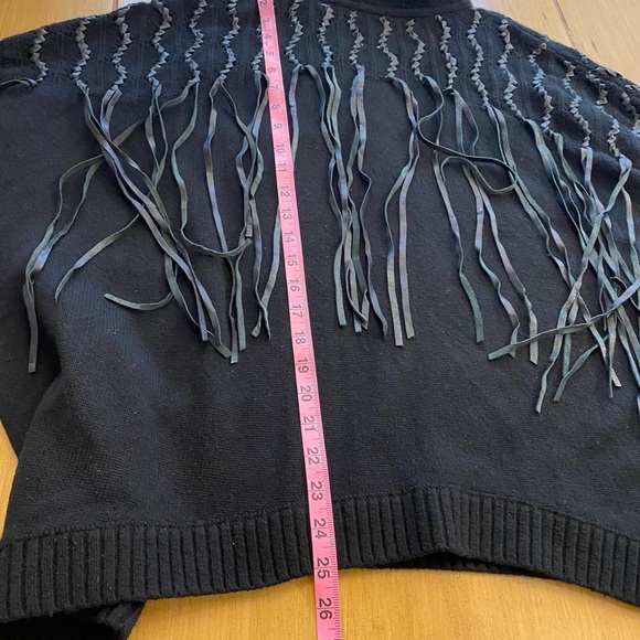 Malandrino Women’s Cashmere Leather Accented Black Turtleneck Sweater Oversized - Picture 9 of 16